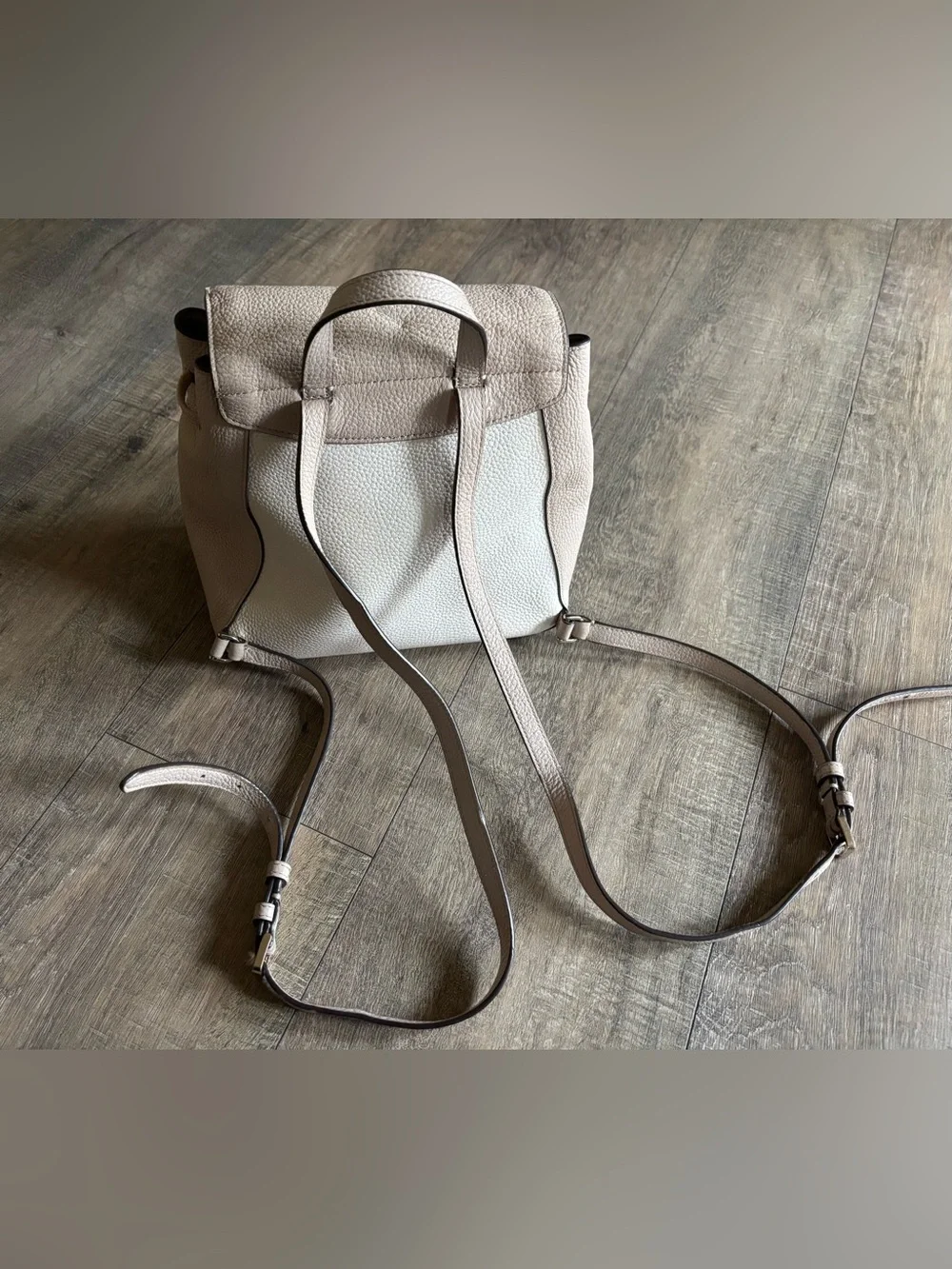 Kate Spade women’s Leila Medium Flap Backpack beige cream pebbled leather purse